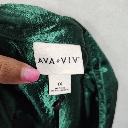 Ava and Viv Green Button Up Top Blouse Women Size 1X 18 Christmas NEW with FLAW - Picture 6 of 10