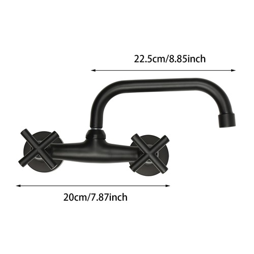 Drehbar Retro Wasserhahn Wandmontage 2-Loch Armatur Küchenarmatur Schwarz - Bild 8 von 17