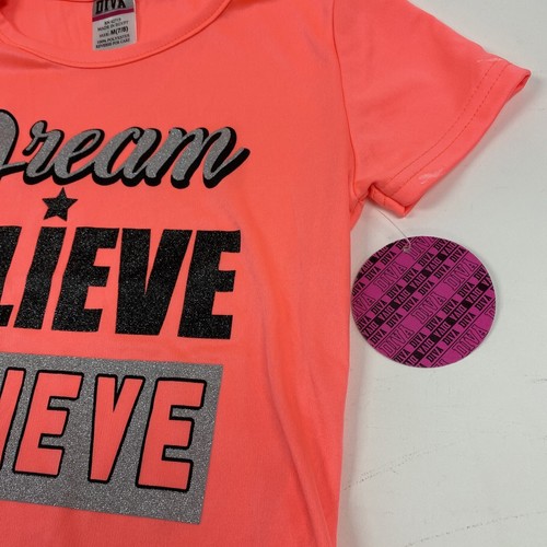 Diva Girls Motivational Glitter Tee Dream Believe Achieve Shirt Size 7/8 new - Picture 4 of 5