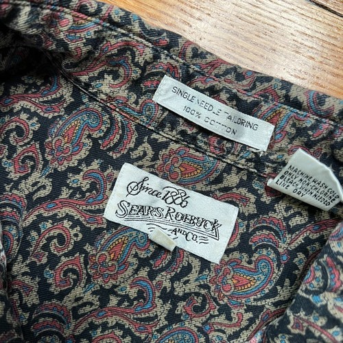 Vintage Sears and Roebuck 90s Paisley Button Down Shirt 100% Cotton Sz Medium Black - Bild 1 von 8