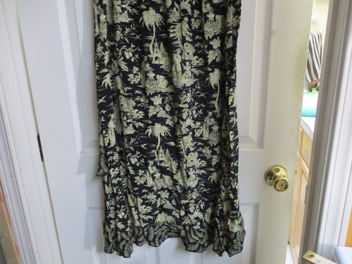 Key Lime Pie Ruffle Asian Black Yellow Print Skirt Rayon Gypsy Boho Y2K Skirt-XL - Picture 11 of 12