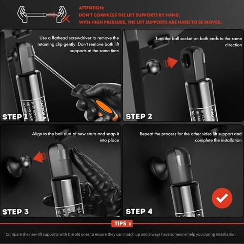 Tailgate Rear Hatch Lift Supports Shock Struts Compatible with Select Dodge Mode - Picture 4 of 9