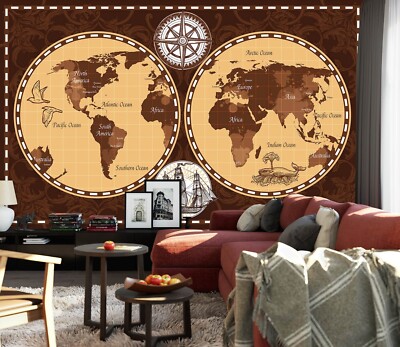 3D Brown World Map ZHUA11012 Wallpaper Wall Murals Removable Self-adhesive Ann