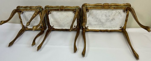 1960s 3-Set Florentine Hollywood Regency Gold & Green Wood Nesting Tables - Picture 11 of 11