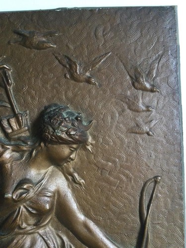 1880 BRONZE ANTIQUE PLAQUE DIANA HUNTRESS VICTORIAN ART NOUVEAU REPOUSSE - Picture 9 of 12