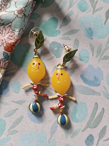 New Les Nereides Paris Enamel Dangly Earrings Lemon Circus Acrobats N2 - Picture 2 of 5
