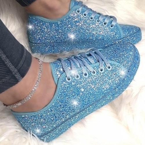 Damenmode Glitzer Schnürschuhe Laufen Turnschuhe Freizeit Sport Wandern Schuhe Größe - Bild 12 von 16
