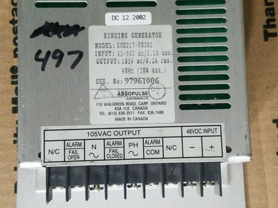 Absopulse RINGING GENERATOR RGE217-p0381 Switching Power Supply 48VDC to 105VAC 