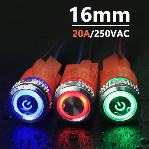 Ø16mm Edelstahl Drucktaster Druckschalter Tastend Rastend 20A LED 20A 250V IP65 - Picture 1 of 17