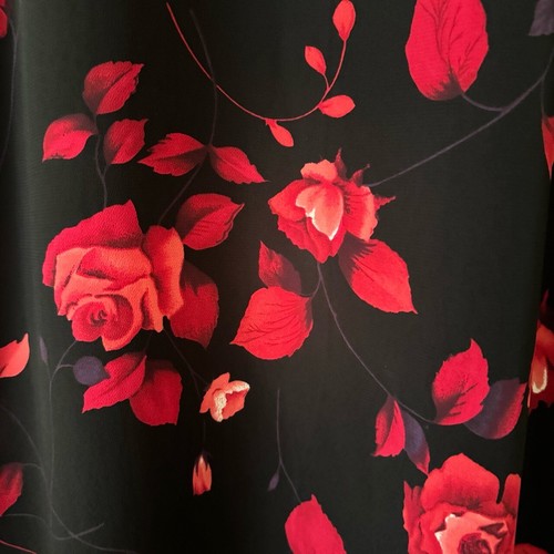 Vintage 90s Red Rose Floral Black Maxi Dress 10 M Romantic Goth Feminine Vampy - Picture 3 of 8