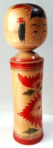 30 cm Japanese Traditional KOKESHI Girl, Beautiful Red Chrysanthemum, Signed - Picture 7 of 9