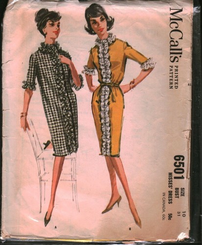 6501 Vintage McCalls NÄHMUSTER Misses Kleid Rüsche Borte OOP 10 1960er Jahre Nähen