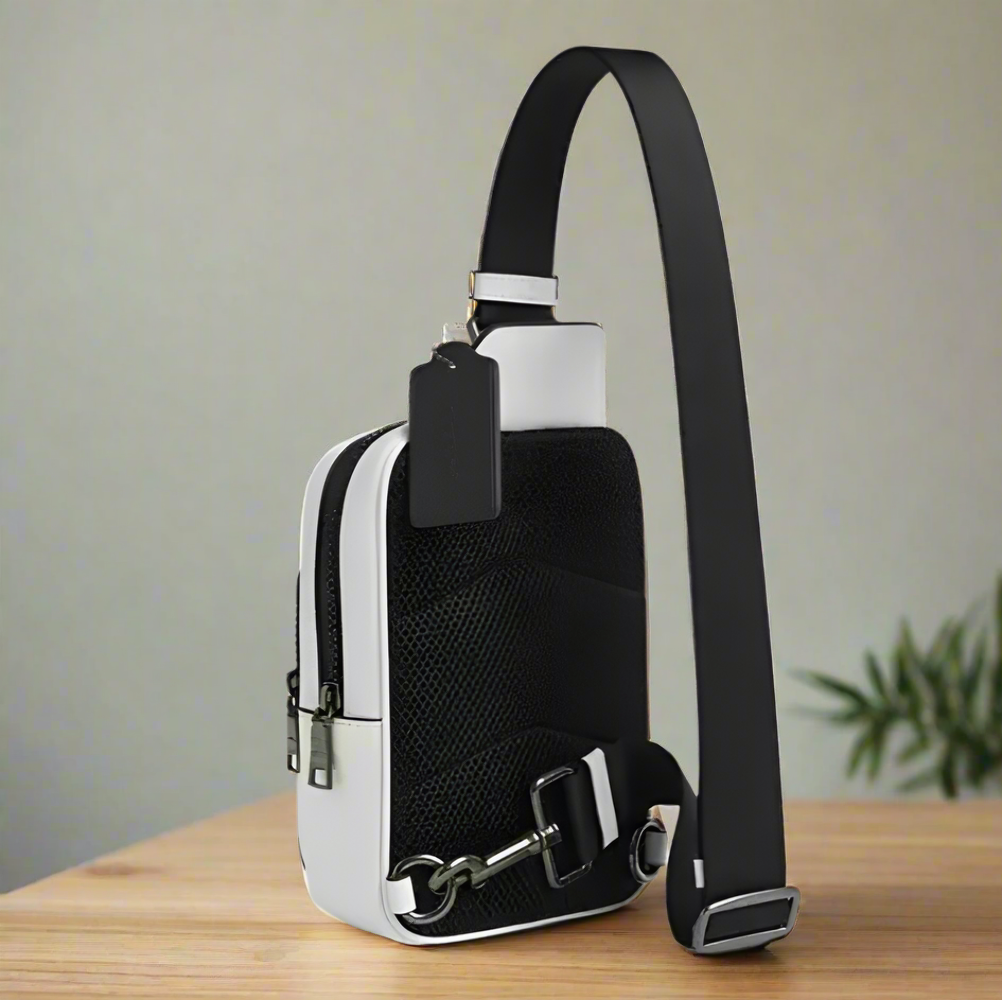 Coach Racer Sling Bag Backpack Canvas Leather Walnut Chalk