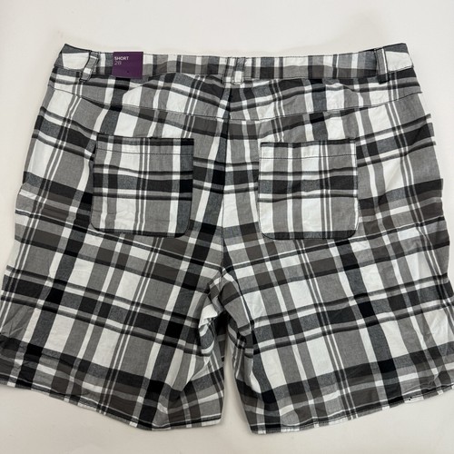 NWT Lane Bryant Gray White Plaid Flat Front Shorts Plus Sz 28 Cotton Button Cuff - Picture 9 of 13