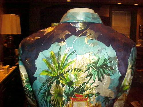 VINTAGE MENS JOEY RICHI BLACK LABEL SAFARI THEME METALLIC SILK SHIRT LARGE SLIM - Picture 10 of 15