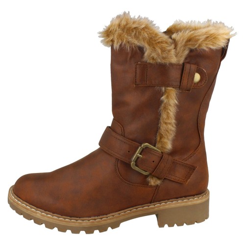 "Sale" Ladies Down to Earth F5R0866 Mid Calf Boot Black or Cognac With Faux Fur - Picture 14 of 19