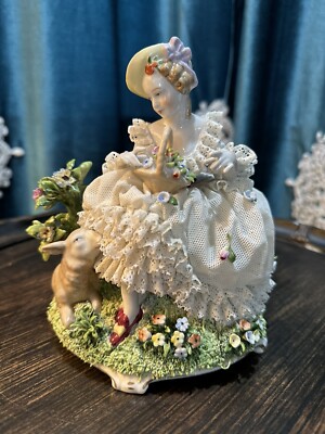 Irish Dresden 陶器人形Ｊ⭐︎ Vintage MZ Irish Dresden Lace Figurine, Musician Playing