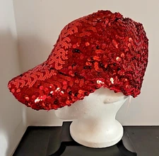 Red Hat Society Hat Cap Handmade Red Sequins Womens One Size 100%Cotton New/Tag