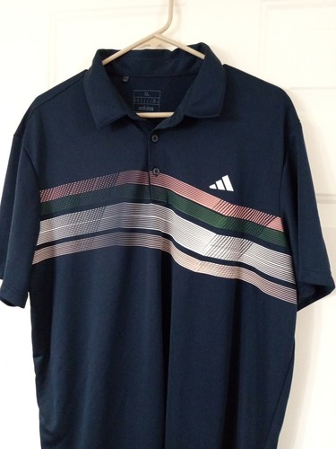 Adidas Herren XL Bruststreifen Kurzarm Golf Poloshirt Navy Blau - Bild 2 von 6