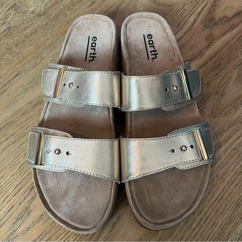 New! Earth Canyon Ruby Buckle Strap Sandals Gold Comfort Slides Women’s Size 11 - Picture 6 of 10
