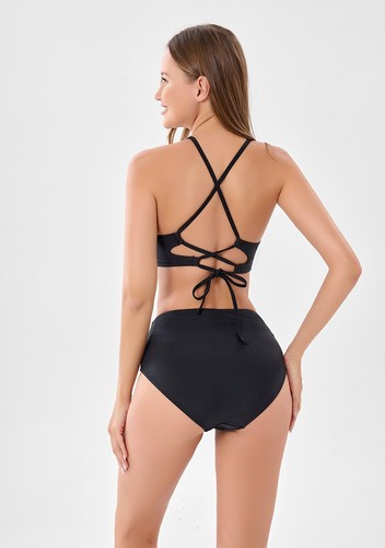 2025 new swimsuit cross strap plus size bikini bikini solid color split swimsuit - Picture 9 of 11