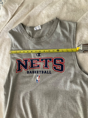 Vintage Champion New Jersey Nets Sleeveless Gray T-Shirt Made in USA Men's L - Picture 2 of 4