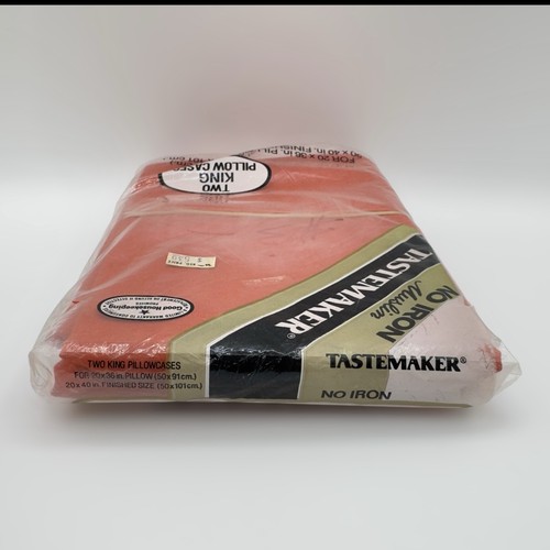 New TASTEMAKER Muslin KING SIZE PILLOWCASES Linen SET Vintage NOS Retro ORANGE - Picture 7 of 12