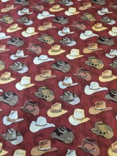 Western Cowboy Hat Fabric 33x43 Burgundy Quilting Remnant Hobby Lobby