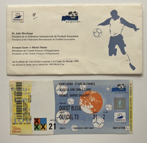 Coupe du monde 1998 France Arabie Seoudite 18/06/98 invitation non utlisee
