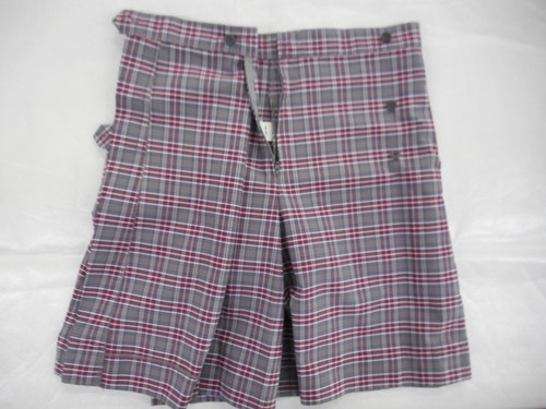 Girls A+ Gray & Maroon Plaid Box Pleat Kilt Uniform Skort 1/2 Sizes 14 1/2 - Picture 2 of 5