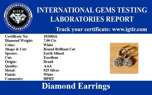 7.00 Ct Certified Round Cut White Diamond Solitaire Dangler Earrings,925 Silver - Picture 9 of 9
