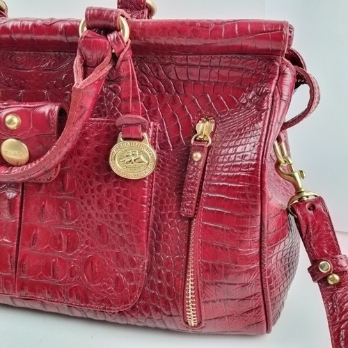 Vintage Brahmin Red Leather Crocodile Embossed Hand Bag Purse w/ Crossbody Strap - Bild 2 von 24