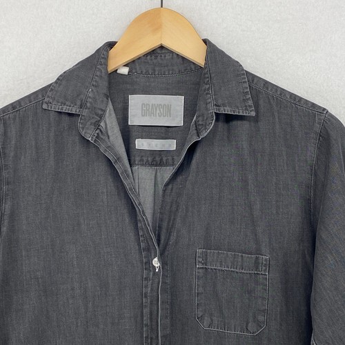 GRAYSON Dress 2 Denim Shirtdress Button Up Long Sleeve Ruched Back Cotton Black - Afbeelding 3 van 13