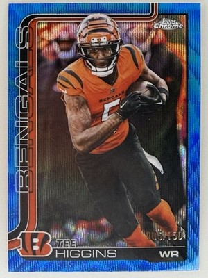 2025 Topps Chrome Tee Higgins ERROR STAMP Blue Wave Refractor 5/150 NUMBER MATCH
