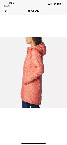 Neu mit Etikett Columbia Karis Gale langer gefütterter Mantel mit Kapuze Jacke verwaschen pfirsichfarben Medium - Bild 14 von 15