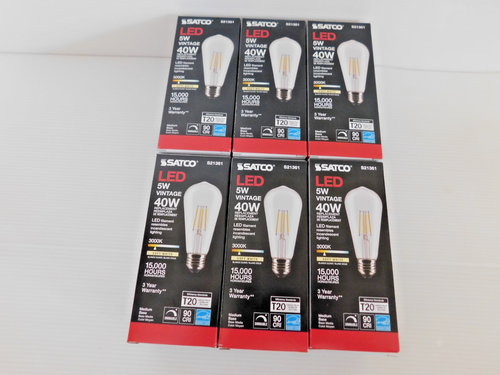 6 Satco S21361 5W-40W Edison Dimmable ST19 LED Bulb E26, 425lm, 3000K, 90CRI - Picture 1 of 7