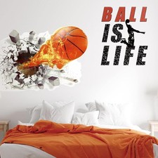 Basketball Wall Decor 18 x 38 Inch 3D Self Adhesive Black, Orange, Red