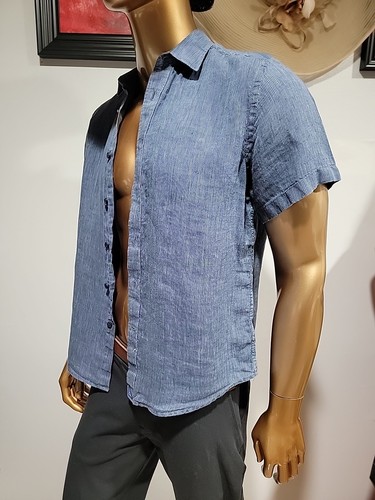 UNTUCKit 100% Linen Short Sleeve Men’s Shirt Size M Striped Blue White #WM1 - Picture 5 of 9