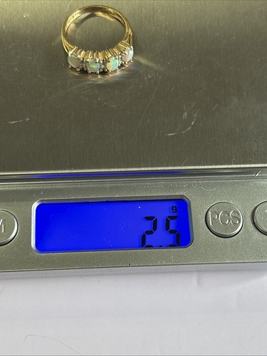 Anello opale in oro giallo 14 kt con accenti di diamanti ~ misura 6 ~ 2,5 grammi ~ LEGGI DES - Foto 10 di 13