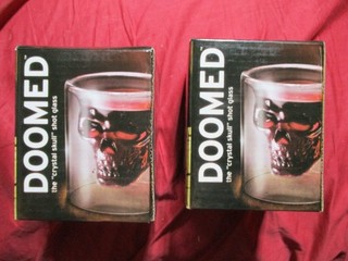 Doomed "Crystal Skull" Shot Glasses 2 ounce Rarely used set of 2