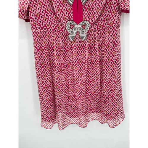 Saloni Pink Indianblock Print Silk Crystal Pearl Bow Mini Dress size UK 14/US 10 - Picture 5 of 11