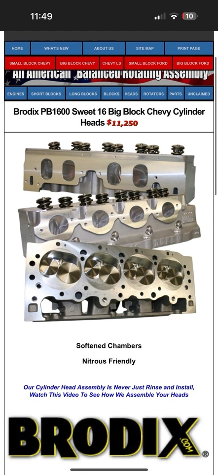 Brodix PB1600 Sweet 16 Big Block Chevy Cylinder Heads Set of 2 - Image 4 of 4