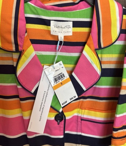 Bedhead x TRINA TURK SMALL Poolside Stripe Women's Shorty 100% Cotton PJ Set - Picture 3 of 11