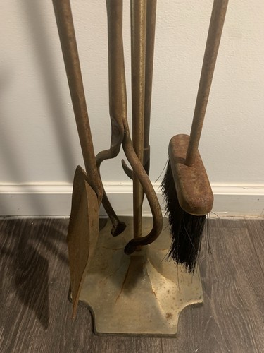 Vintage Mid Century Modern Long Handle Seymour Fire Place Tools Brass Set 4pc - Picture 5 of 8