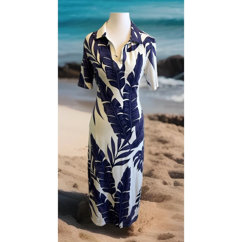Vestido De Colección Años 90 Tori Richard Honolulu S Blanco Ajustado Estampado de Hojas Aloha Preppy Y2K Foto 2 de 4