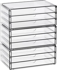 Clear Acrylic Drawer Organizers - 11.1 Inch Stackable Storage Bins, 3 Pack
