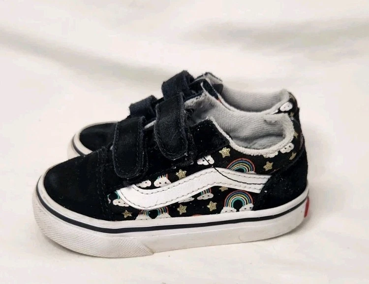 VANS Off the Wall Old Skool Shoes Black Suede & Rainbows Low Top Toddler Size 6 - Image 3 of 4