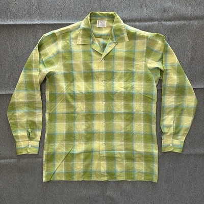 Rare Vintage 50s 60s JC Penney Towncraft Penn-Prest Loop Collar Shirt Men L Tall