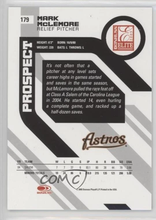 2005 Donruss Elite Prospect /1200 Mark McLemore #179 Auto - Image 2 of 2