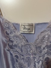 Faye Light Blue Satin Lace Full Slip Adjustable Straps Floral Bow Accent